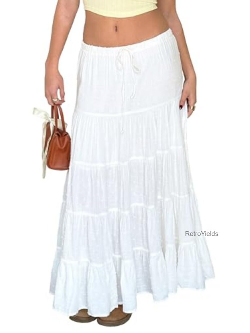 Boho Ruffled A-Line Maxi Skirt High Waist Rayon Long Skirt Summer